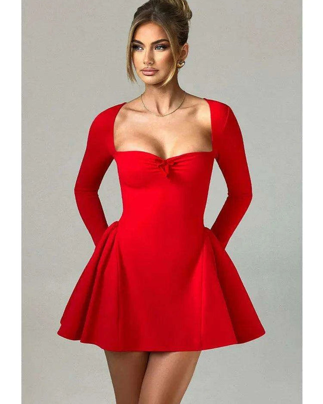 Chic Long Sleeve Bodycon Dress with Square Neckline and Stylish Lace-Up Features for Elegant Occasions