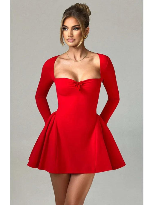 Chic Long Sleeve Bodycon Dress with Square Neckline and Stylish Lace-Up Features for Elegant Occasions