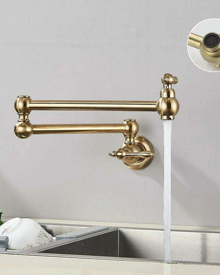 Sleek Brushed Gold Brass Wall-Mounted Pot Filler Faucet for a Chic Kitchen Upgrade