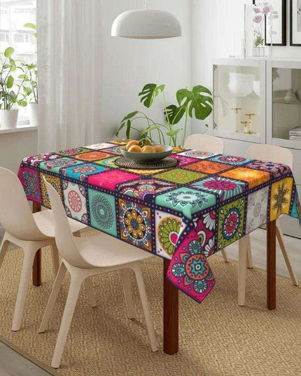 Bohemian Chic Colorful Mandala Rectangular Tablecloth for Celebratory Dining