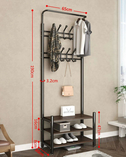 Modern Entryway Organizer with Hooks - Stylish Storage Solution for Shoes and Coats