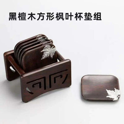 Elegant Ebony Square Zen Tea Ceremony Set with Wooden Tray