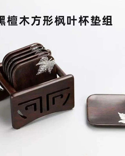 Elegant Ebony Square Zen Tea Ceremony Set with Wooden Tray