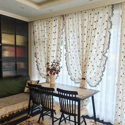 Black Lace Rose Embroidered Window Curtain – Semi-Sheer