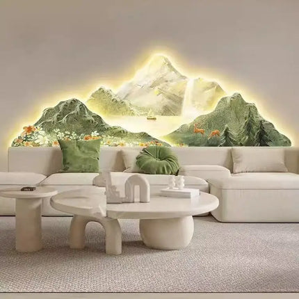 Cream Style Mountain Painting Wall Lamp | High-End Decorative Sconce