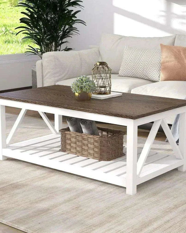 Farmhouse Style Coffee Table with Convenient Storage Shelf - Quick Assembly and Sturdy Build