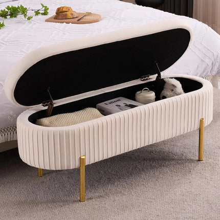VivoHome Modern Velvet Storage Bench with Gold Legs for Bedroom & Entr