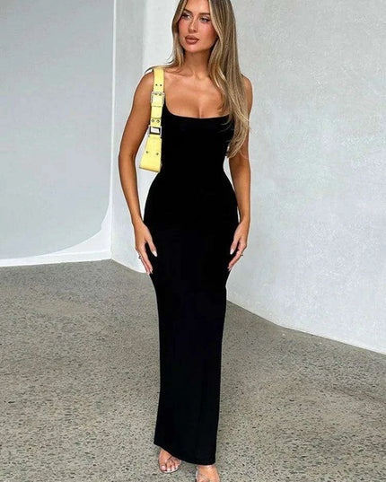 Backless Lace-Up Bodycon Maxi Dress with Spaghetti Straps - Ideal for Night Out and Special Events