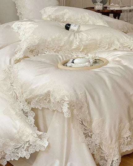 Romantic Chic French Lace Bedding Ensemble - Luxurious 1000TC Egyptian Cotton Duvet Cover, Sheets & Pillowcases Set