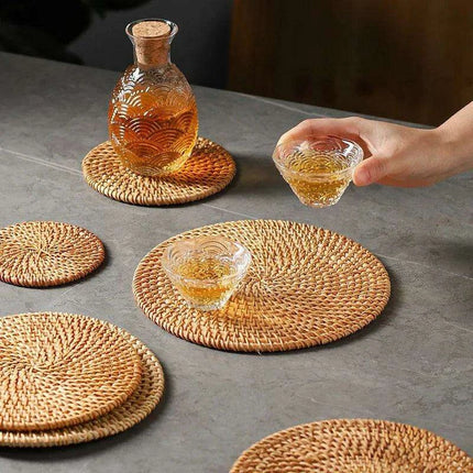 Handcrafted Rattan Coaster Set - Elegant Heat-Resistant Table Protectors for Teapots and More