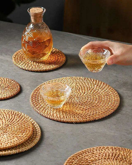Handcrafted Rattan Coaster Set - Elegant Heat-Resistant Table Protectors for Teapots and More