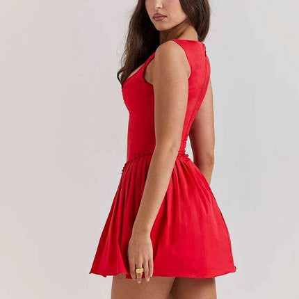 Elegant Backless Red Mini Dress for Women - Stylish Square Neck Corset A-line Party Attire