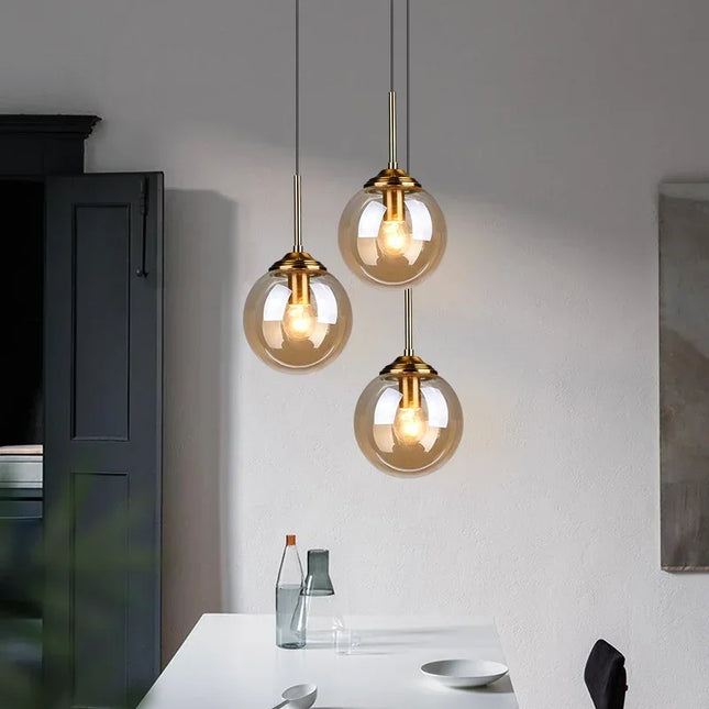 Glass Pendant Lamp — Amber, Smoke Gray & Clear, E27, 1 or 3 Light