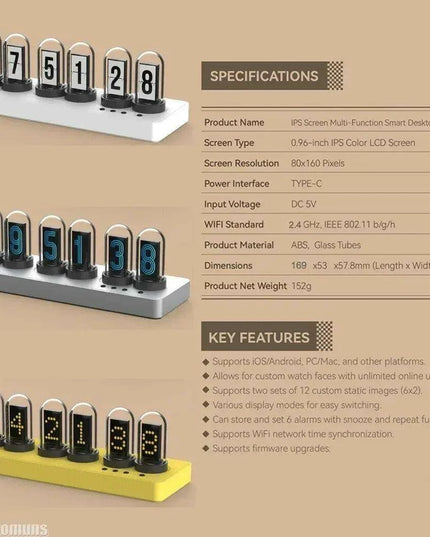 Vintage Nixie Tube WiFi Alarm Clock with Dynamic RGB Lighting - A Must-Have Accessory for Gamers