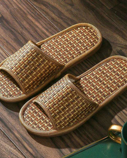 Unisex Comfortable Bamboo Woven Sandals - Non-Slip Rattan Grass Slippers for Spring and Summer