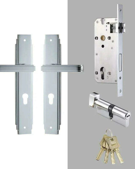 Luxurious PVD Gold and Chrome Double Lever Door Handle Set for Bedrooms and Bathrooms