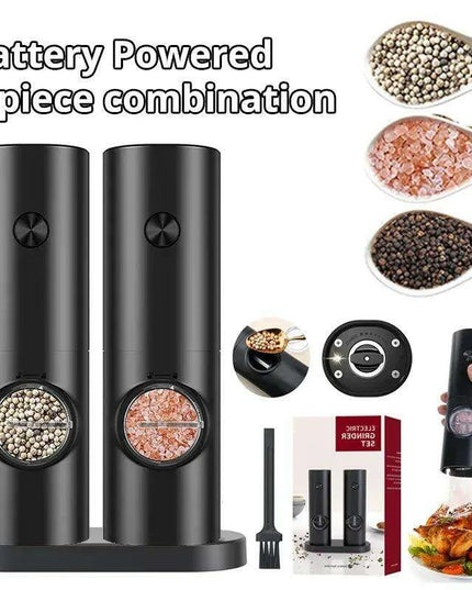 Eco-Friendly Automatic Electric Salt and Pepper Grinder Set - Refillable Battery-Powered Mills