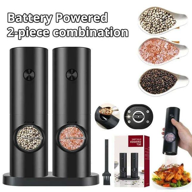 Eco-Friendly Automatic Electric Salt and Pepper Grinder Set - Refillable Battery-Powered Mills