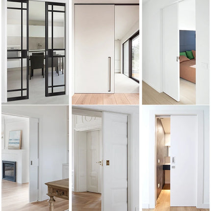 Push-To-Open Soft-Close Pocket Door Hardware — Concealed Overhead Sliding System, Wood & Glass