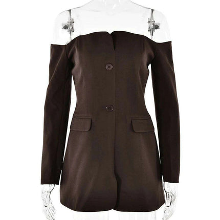 Elegant Backless Long Sleeve Dress with Patchwork Design and Pockets for Women