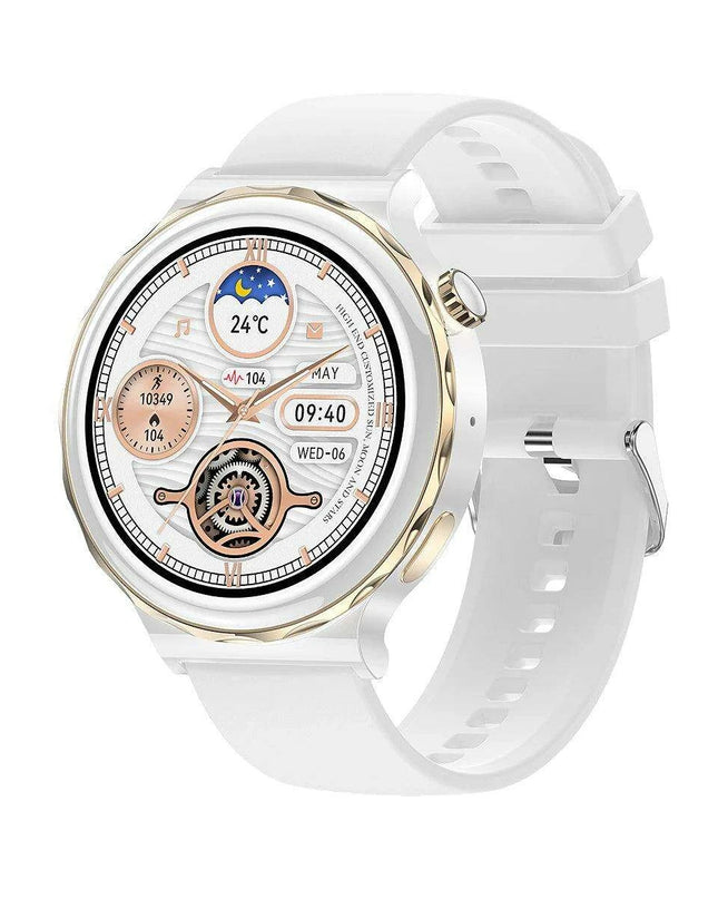 Stylish White Fitness Smartwatch with Comprehensive Health Tracking and NFC Integration