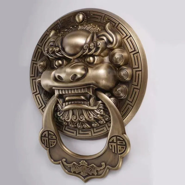 Large Cast Brass Lion Head Door Knocker — 240mm Vintage Ring Pull