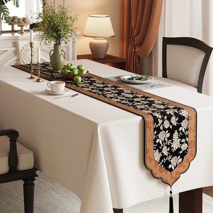 Vintage Floral Jacquard Table Runner with Tassels