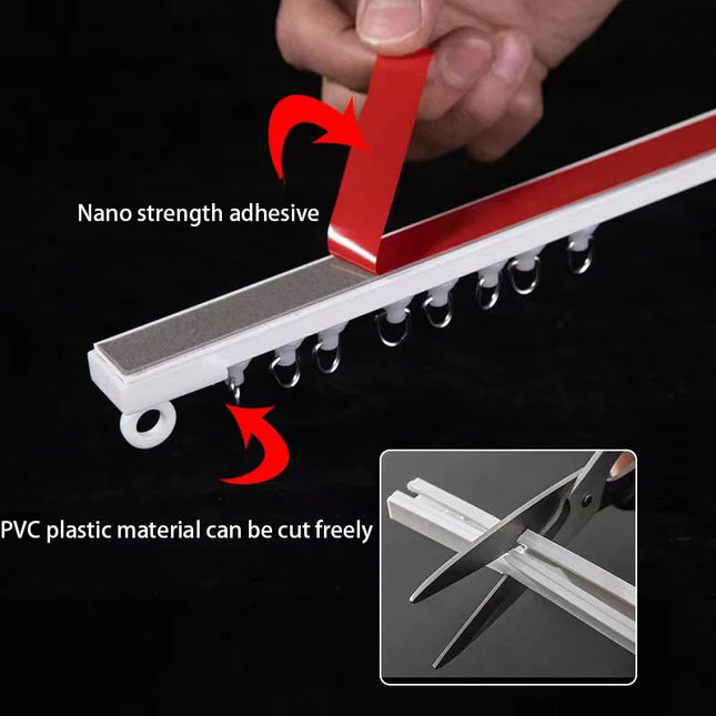 Silent Self-Adhesive Curtain Track — Ceiling & Wall, No-Drill