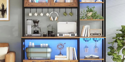 Everyday Wishes Farmhouse Coffee Bar Cabinet with Power Outlet & LED L