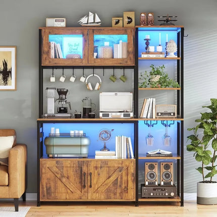 Everyday Wishes Farmhouse Coffee Bar Cabinet with Power Outlet & LED L