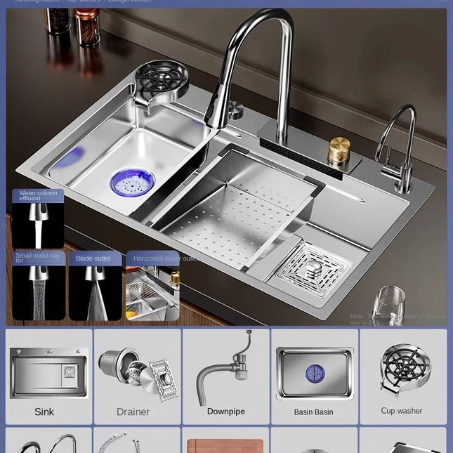 Silver 304 Stainless Steel Undermount Kitchen Sink - Large Bow