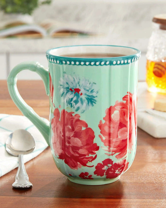 Floral Delight Stoneware Mug Set - 23 fl oz, 4-Piece Collection