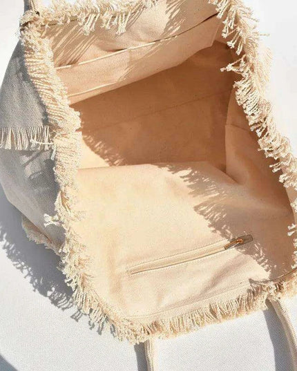 Personalized Trendy Fringed Canvas Tote with Stylish Ruffles
