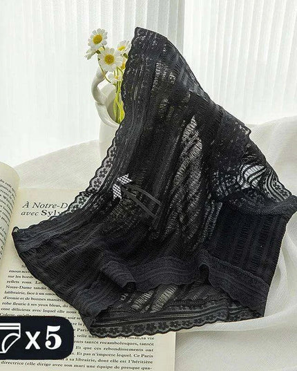 Set of 5 Women's Chic Lace Thong Briefs for Summer Elegance