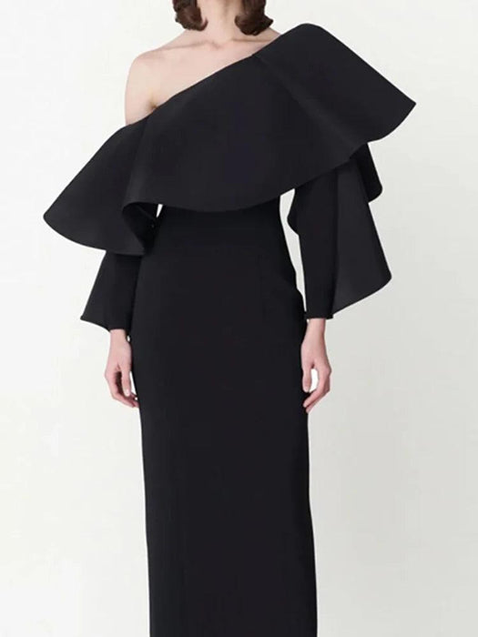 Customizable One-Shoulder Asymmetrical Ruffled Evening Gown