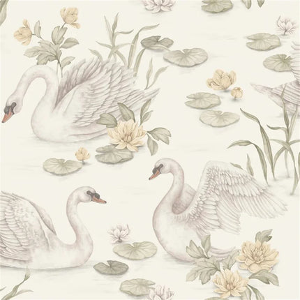 3D Pink Swan Wallpaper Mural — Kids Room, 10 Patterns, 7 Materials