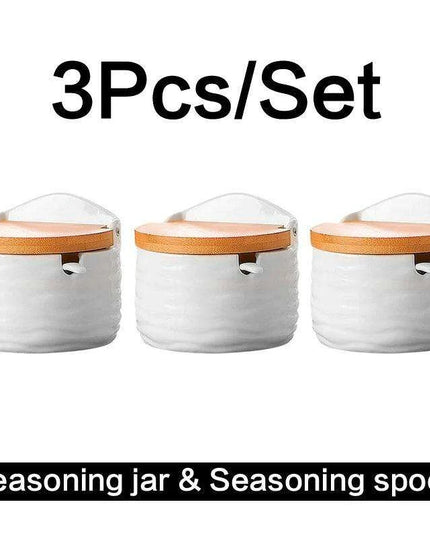 Chic European Ceramic Spice Storage Set with Salt Box & Condiment Organizer