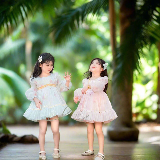 Enchanting Floral Puff Sleeve Dress for Girls - Ideal for Spring Festivities and Flower Girl Celebrations