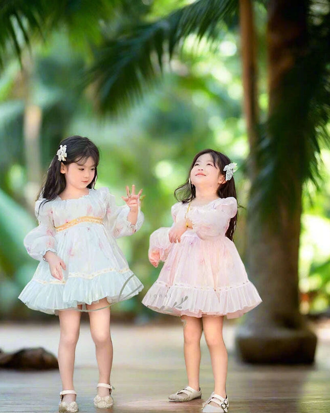 Enchanting Floral Puff Sleeve Dress for Girls - Ideal for Spring Festivities and Flower Girl Celebrations