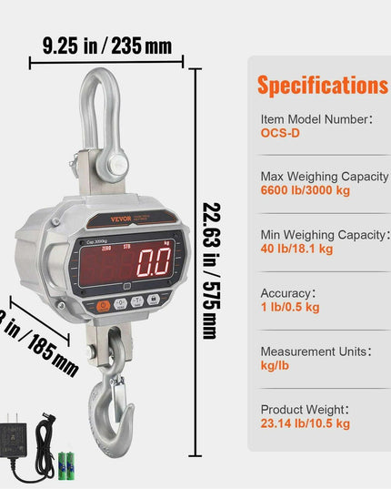 Professional Heavy-Duty Digital Crane Scale with Remote Control and High-Visibility LED Display - Weighing Capacity up to 11,000 lb