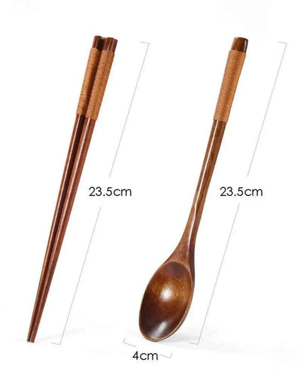 Elegant Japanese Wooden Sushi Cutlery Set with Reusable Chopsticks and Spoon