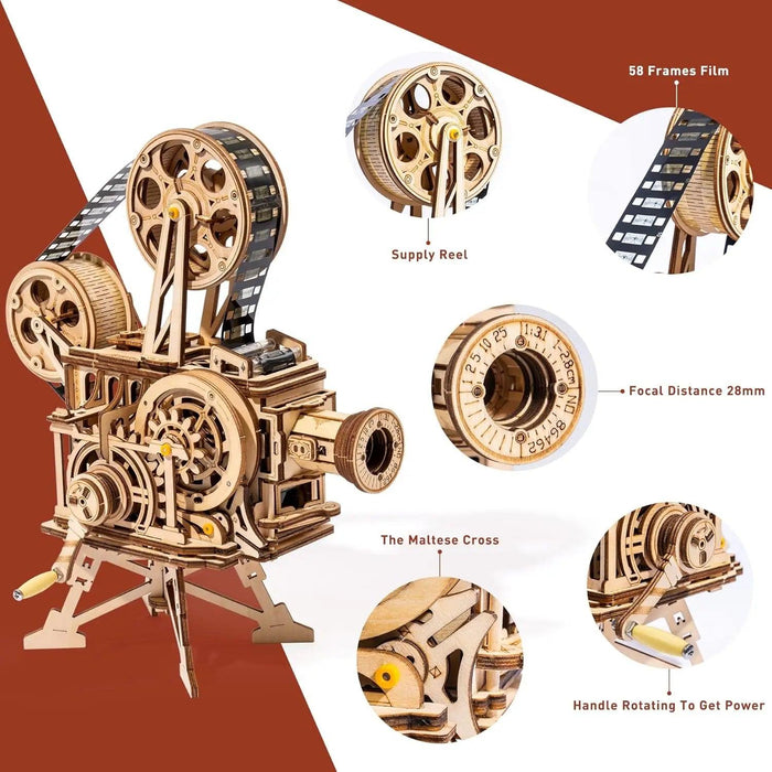 Vintage 3D Wooden Film Projector Puzzle Kit - Robotime ROKR Vitascope LK601