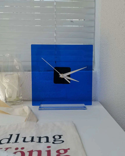 Contemporary Klein Blue Glass and Acrylic Clock - Stylish Home Decorative Accent