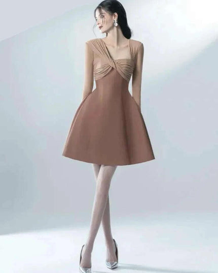 Asymmetrical Patchwork Long Sleeve Square Neck Dress for Women