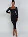 Elegant Long Sleeve Black Midi Dress with Ruched Detailing - The Ultimate Women’s Wardrobe Staple