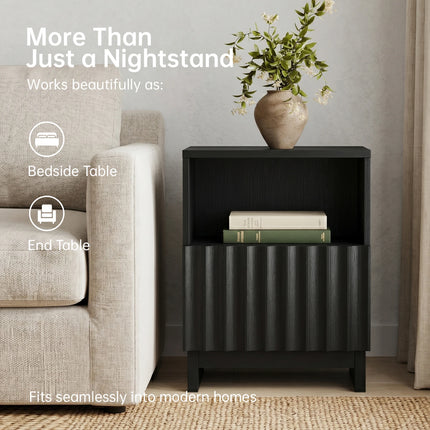 TinyNest Fluted Nightstand - Modern Bedside Table with Storage Drawers