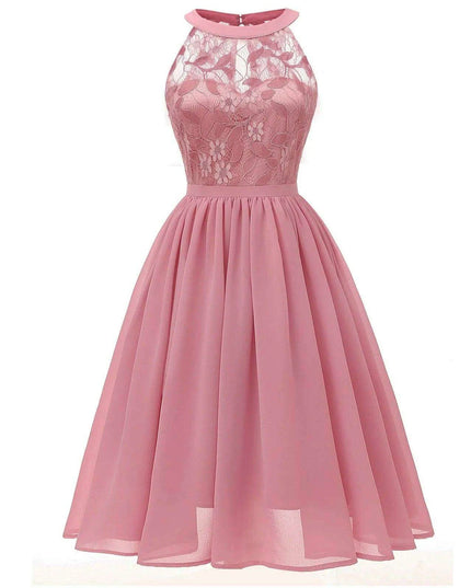 Chic Halter Neck Lace Chiffon Cocktail Dress for Summer Celebrations