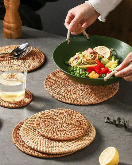 Handcrafted Rattan Coaster Set - Elegant Heat-Resistant Table Protectors for Teapots and More