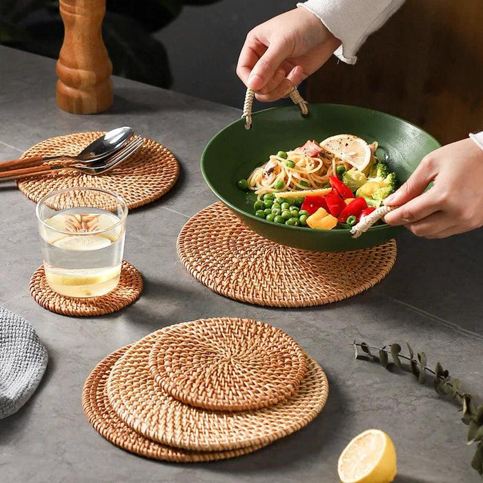 Handcrafted Rattan Coaster Set - Elegant Heat-Resistant Table Protectors for Teapots and More