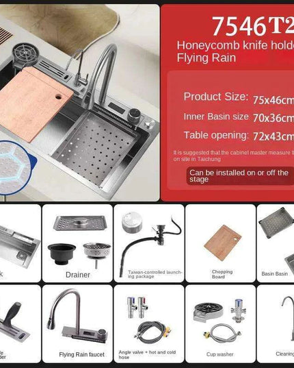 Sleek 304 Stainless Steel Waterfall Kitchen Sink Set with Touch-Control Faucet - Above Counter Installation